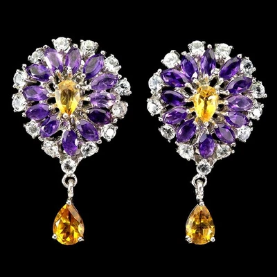 Orecchini In Argento Sterling 925 Con Pietra Citrina E Acquamarina 7x5mm - Immagine 1 di 4