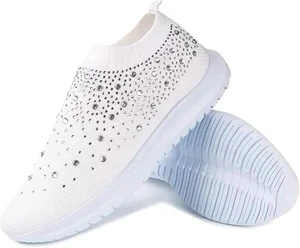 Damen Strass Mesh Sport Slipper Schuhe Sneaker Weiß Größe 43 - Bild 1 von 5