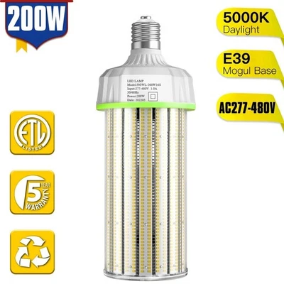 Bombilla LED Maíz 480V 200W Base E39 5000K Reemplazar 600W HPS MH Lámpara de Gran Área Foto 1 de 4
