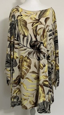 Blusa Susan Graver 3X Tejido Líquido Amarillo Tostado Floral Tropical Manga Corbata Carrera Foto 1 de 4