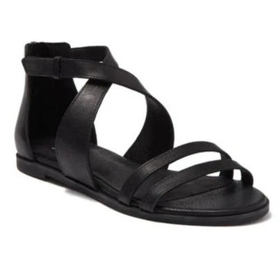 Eileen Fisher Cici Black Strappy Flat Sandals Criss-Cross Ankle Leather 7.5 - Image 1 of 4