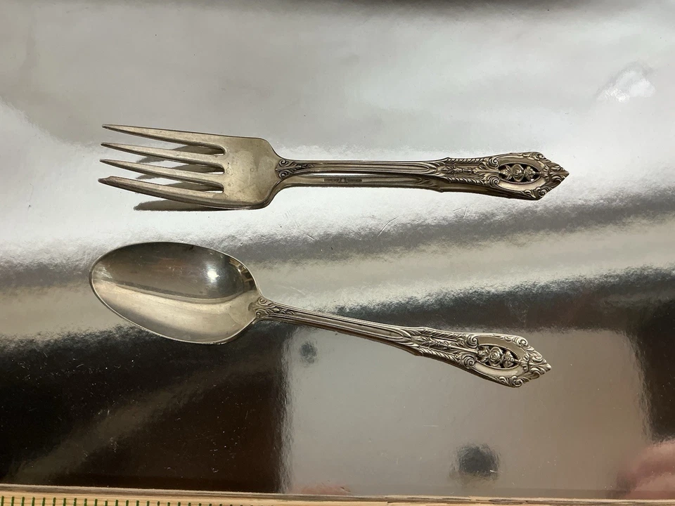 WALLACE *ROSE POINT* Pattern Sterling Silver 6 3/8” Fork And 6” Spoon - Image 1 of 4
