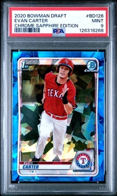 2020 Bowman Draft Chrome Sapphire Evan Carter BASE RC PSA 9 TEXAS RANGERS - Image 1 of 2