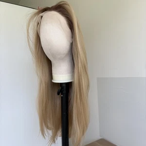 Lange gerade T Lace Front Perücke hitzebeständiges Haar geschichtet aschblond - Bild 1 von 9