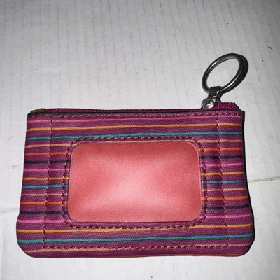 NUEVO fósil, llavero monedero, rosa, turquesa rayas borgoña Foto 1 de 4