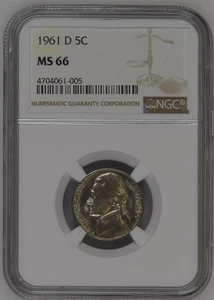 1961-D Jefferson Nickel NGC MS66 BU Uncirculated MQ - Picture 1 of 2
