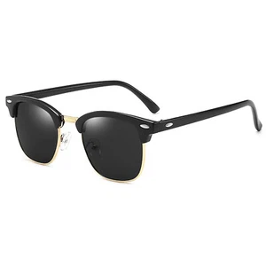 Sonnenbrille Vintage Retro Brille Damen Herren Unisex Schwarz Gold 10551 - Picture 1 of 10