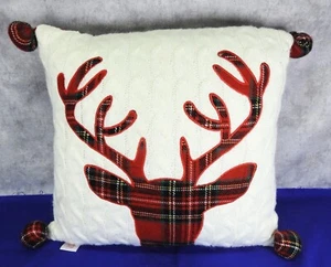 North Pole Trading Co Plaid Reindeer Winter Pillow Christmas Holiday 18''x18'' - Picture 1 of 3