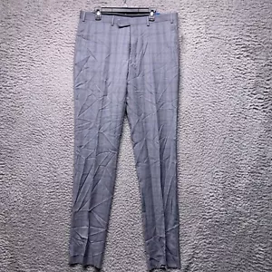 Vince Camuto Mens Dress Suit Pants 37 W Slim Fit Grey Plaid Unhemmed - Picture 1 of 7