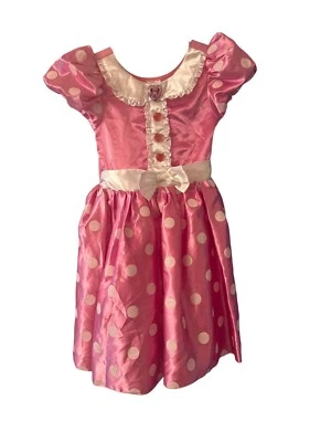 Disney Minnie Mouse Vestido Rosa Lunares 7/8 Niñas Disfraz Acabado Satinado Foto 1 de 4
