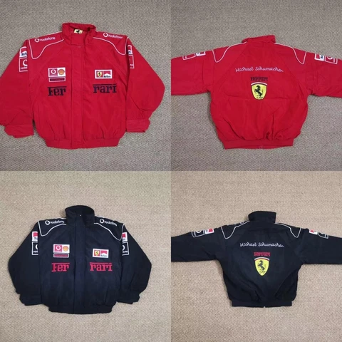 Kids Unisex F1 Team Racing Ferrari Jacket Embroidery Cotton Padded Cover