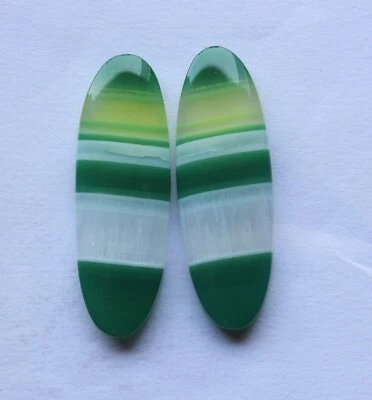 40.45 Ct Natural Banded Agate (37mm X 12.4mm each) Cabochon Loose Match Pair - Image 1 of 3