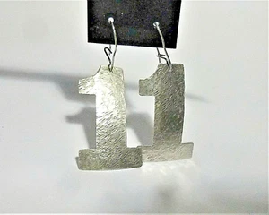Number 1 Sterling Silver Textured Pierced Earrings by SmithSilver - Picture 1 of 5