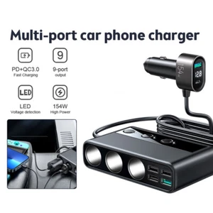 Adaptateur Secteur Prise Allume-Cigare Voiture 3 Voies LED Double USB Chargeur - Photo 1 sur 12