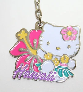 Hello Kitty Hula Girl HAWAII Hibiscus Metal Charm Key Ring Chain Keychain Sanrio - Picture 1 of 1