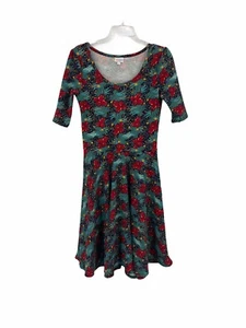 Lularoe Dress Green Red Floral Fit And Flare  Sz M - Picture 1 of 10