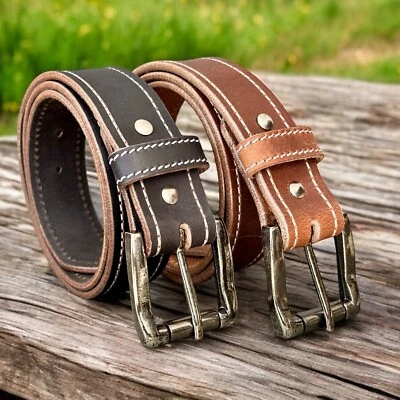 Genuine Leather Men's Belt Heavy Duty Thick With Removable Buckle Work Belt - Image 1 of 4