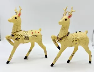 Set di 2 statuette vintage celluloide plastica RENNA glitter cervo cervo - Foto 1 di 12