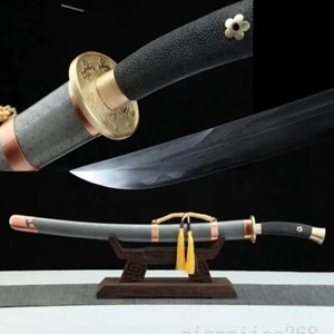 Damascus steel clay tempered chinese qing dao sword ray skin handle copper saya - Picture 1 of 9