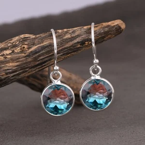 Round Alexandrite Drop Earrings 925 Sterling Silver Mother's Day Gift Jewelry - Picture 1 of 3