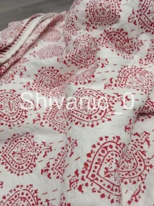 Indian Handmade Block Print Throw Blanket Bedspread Cotton Kantha Quilt Bedding - Picture 1 of 5