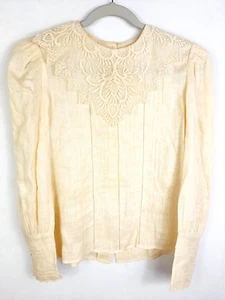 Blusa de lino vintage talla 6 capa de muchos colores por Liberty cuello de encaje - Imagen 1 de 10