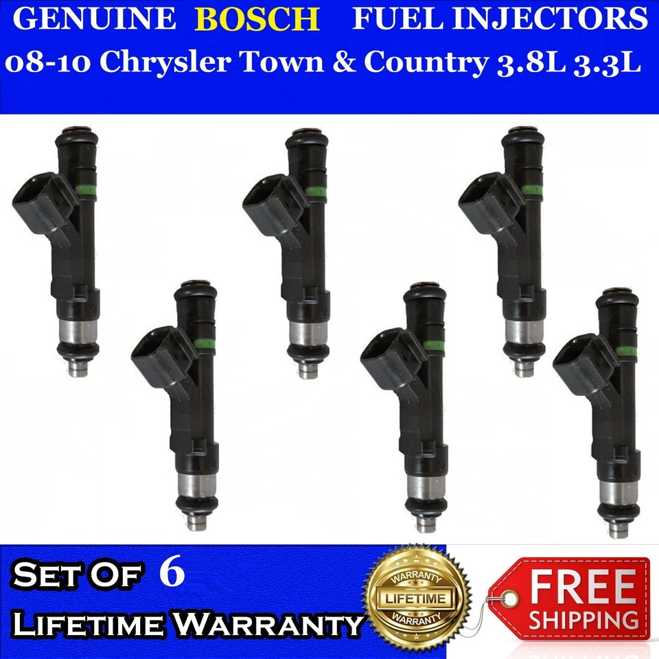 6x Upgraded  OEM Bosch Fuel Injectors 08-10 Chrysler Town & Country 3.8L 3.3L  - Image 1 of 1