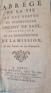 Abrégé de la vie des vertus du bienheureux Vincent de Paul Barois 1729 Noiret 60 - Imagen 1 de 5