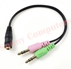 New Gold Plated 3.5mm Headphone Mic Audio Y Splitter Cable 1 Female to Dual Male - Picture 1 of 1