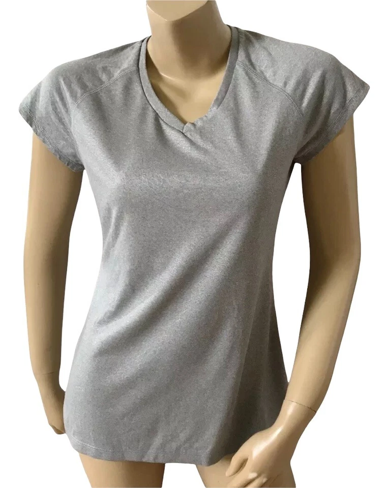 Camiseta deportiva de manga corta gris brillante talla mediana AVIVA para mujer cuello en V Foto 1 de 4