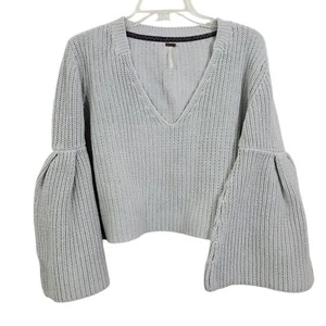 Suéter Free People Damisela Cuello Campana Manga Acampanada Cuadrado Boho Gris Talla Mediana - Imagen 1 de 7