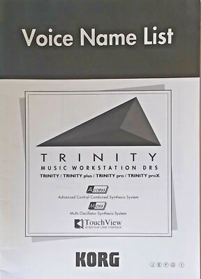 Korg Voice Name List Manual Booklet for Trinity, Trinity plus, Trinity pro, proX - Image 1 of 2