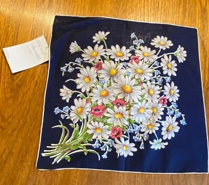VERY PRETTY NAVY COTTON BATISTE BOUQUET SCARF / HANKIE 12 1/2" X 13" - Picture 1 of 6