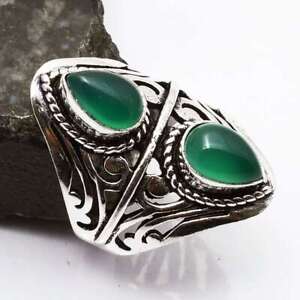 Green Onyx Ethnic Handmade Wedding Gift Ring Jewelry US Size-7 AR 96954