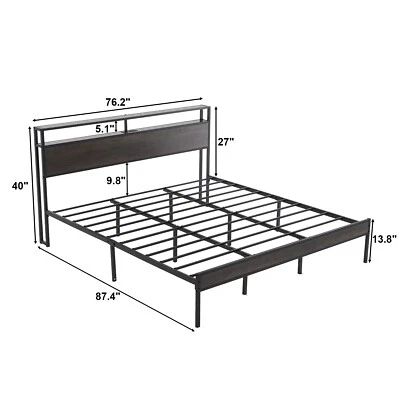 Marco de cama King completo con luces LED cabecero de almacenamiento y estación de carga Foto 1 de 4