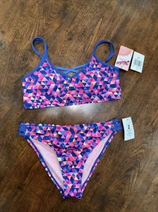 Hobie Girl’s Strappy Bralette Bikini Top Blue/Pink And Hipster Bottom Size 14 - Picture 1 of 6