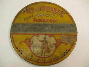 LID ONLY Vintage Tobacco Tin Ojibwa Bright Fine Cut Dillon Detroit Michigan - Picture 1 of 8