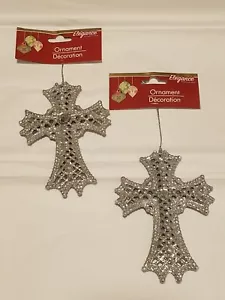 Juego de adornos de árbol de Navidad colgante cruz de diamantes de imitación de 2 piezas 5 1/2 pulgadas - Imagen 1 de 3