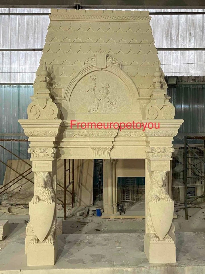 MONUMENTAL REPISA CHIMENEA PIEDRA CALIZA TALLADA - JH1 Foto 1 de 1