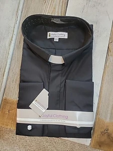Joyful Clothing Mens Black Button Down Priest Shirt Size 18-18 1/2 36-37 NWT - Picture 1 of 4