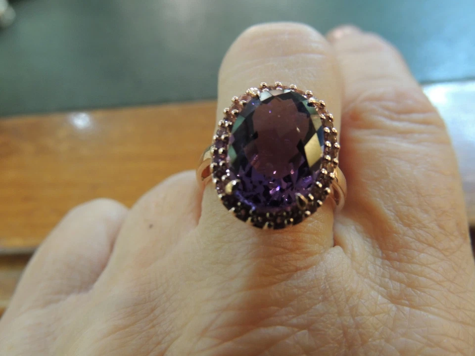 Bague or jaune 18 carats améthyste et tourmalines - Photo 1/4