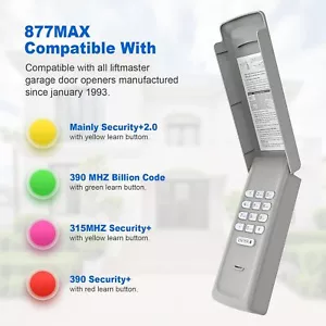 878MAX Garage Door Opener Keypad G940EV-P2 877MAX 377LM 877LM for Liftmaster US - Picture 1 of 14