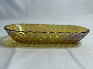 Vintage Indiana Carnival Glas ovale Schale Korbgeflecht irisierend Bernstein - Bild 1 von 6