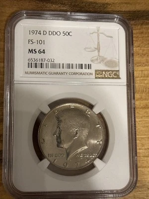 1974~D KENNEDY HALF DOLLAR ~ DOUBLED DIE OBVERSE (FS~101) ~ NGC GRADED MS64 - Image 1 of 4