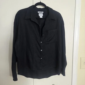 Nicole Miller NY European Flachs 100% Leinen Knopfleiste Bluse Schwarz Damen Gr. L - Bild 1 von 8