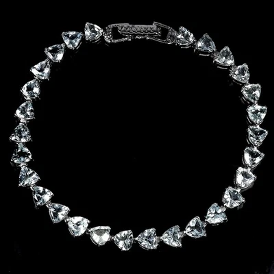 925 Sterling Silver Bracelet Trilliant Aquamarine 6mm Gemstone Jewelry 8inches Foto 1 de 4