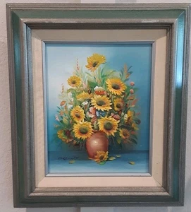 Signed original C. Benolt Sunflowers Raised Oil Painting on canvas 15 In X 13 In - Picture 1 of 17