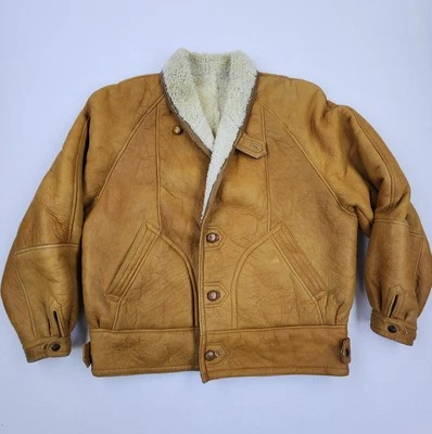 Vtg 60s 70s Original Shearling Shawl Collar Coat Sheepskin Leather Jacket Sz 54 - Image 1 of 4