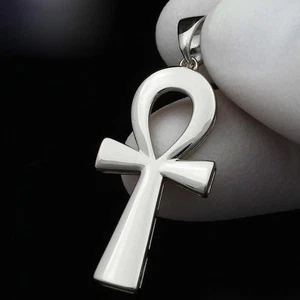 Men Women 925 Sterling Silver Ankh Cross Pendant Key Life Religious Jewelry n04 - Picture 1 of 6