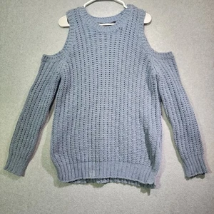 Suéter BCBG Max Azria Azul Hombro Frío Para Mujer Grande Grueso Tejido Italia - Imagen 1 de 10
